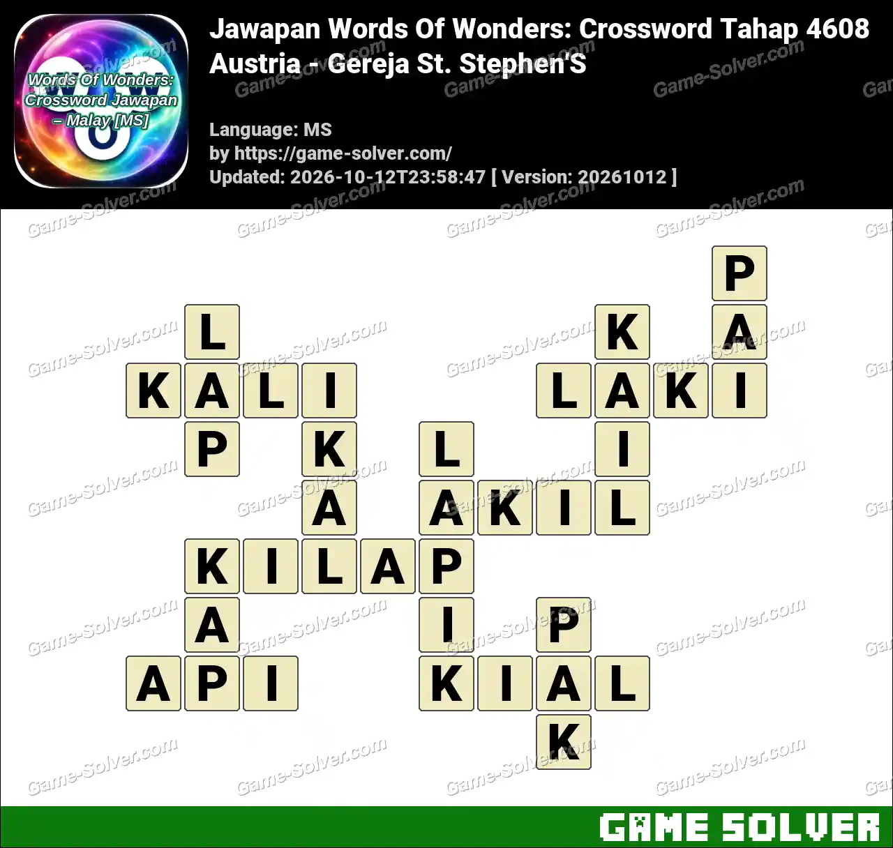 Jawapan Words Of Wonders: Crossword Tahap 4608 – Austria – Gereja St. Stephen’S